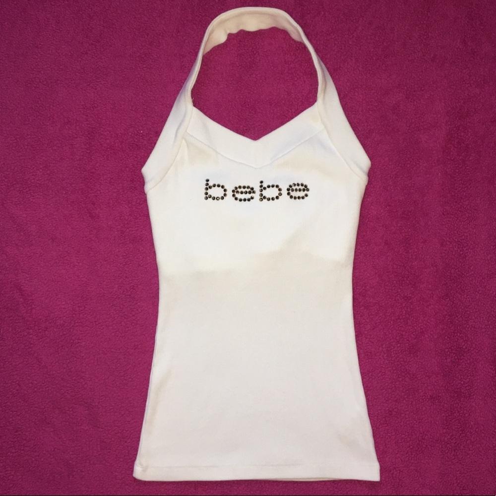 BEBE Rhinestone Halter Top M